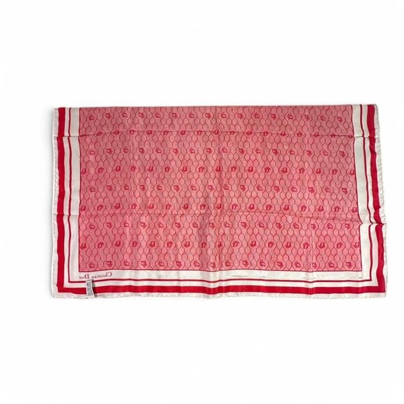 Christian Dior Square Silk Scarf in House Motif Red and White - Picture 4 of 6